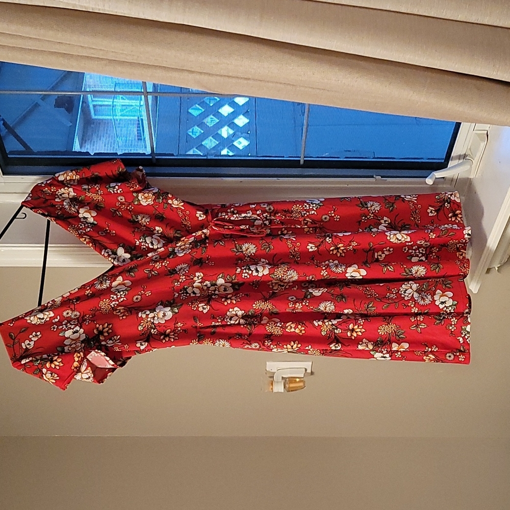 Red and white floral dress